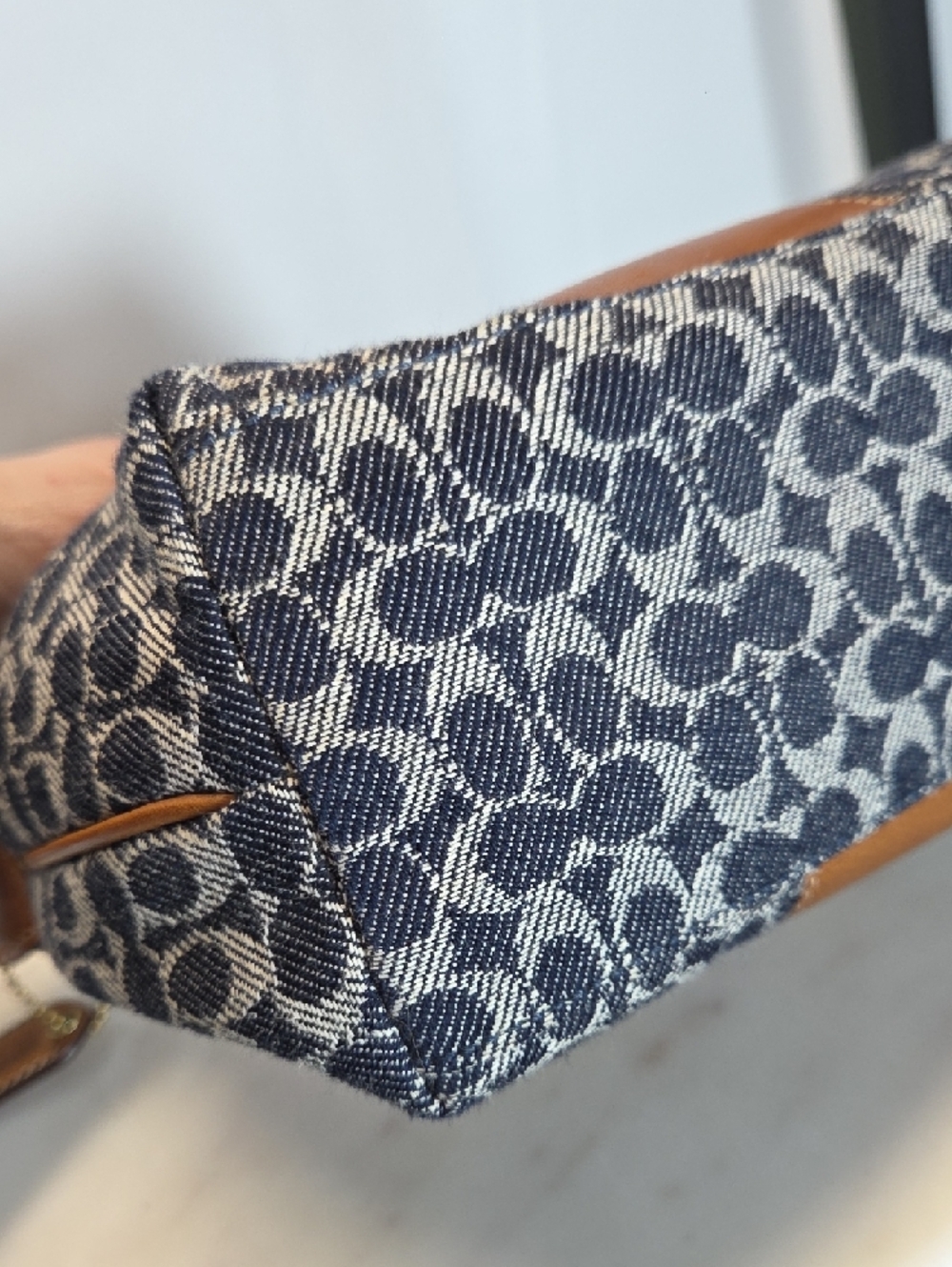 Coach Blue Denim Signature Canvas Mini Bag with Brown Leather Trim - Picture 3 of 7